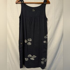 Saks Fifth Avenue Navy Sleeveless Midi Dress with White Opihi Shell Motif Sz 10